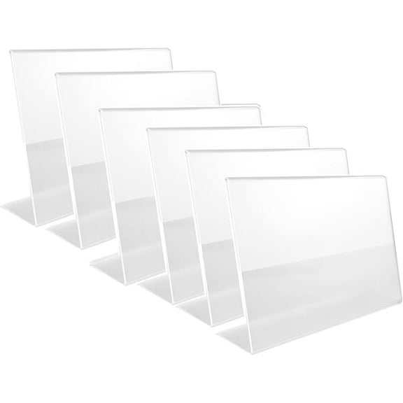 Clear Acrylic Desktop L Slant Back Sign Holder, Horizontal, 6 Pack, 8.5 X 11 Inch