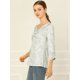 thumbnail image 4 of Allegra K Blusa Top Fruncido Cuello V Impreso Mangas 3/4 Para Mujer Blanco L, 4 of 6