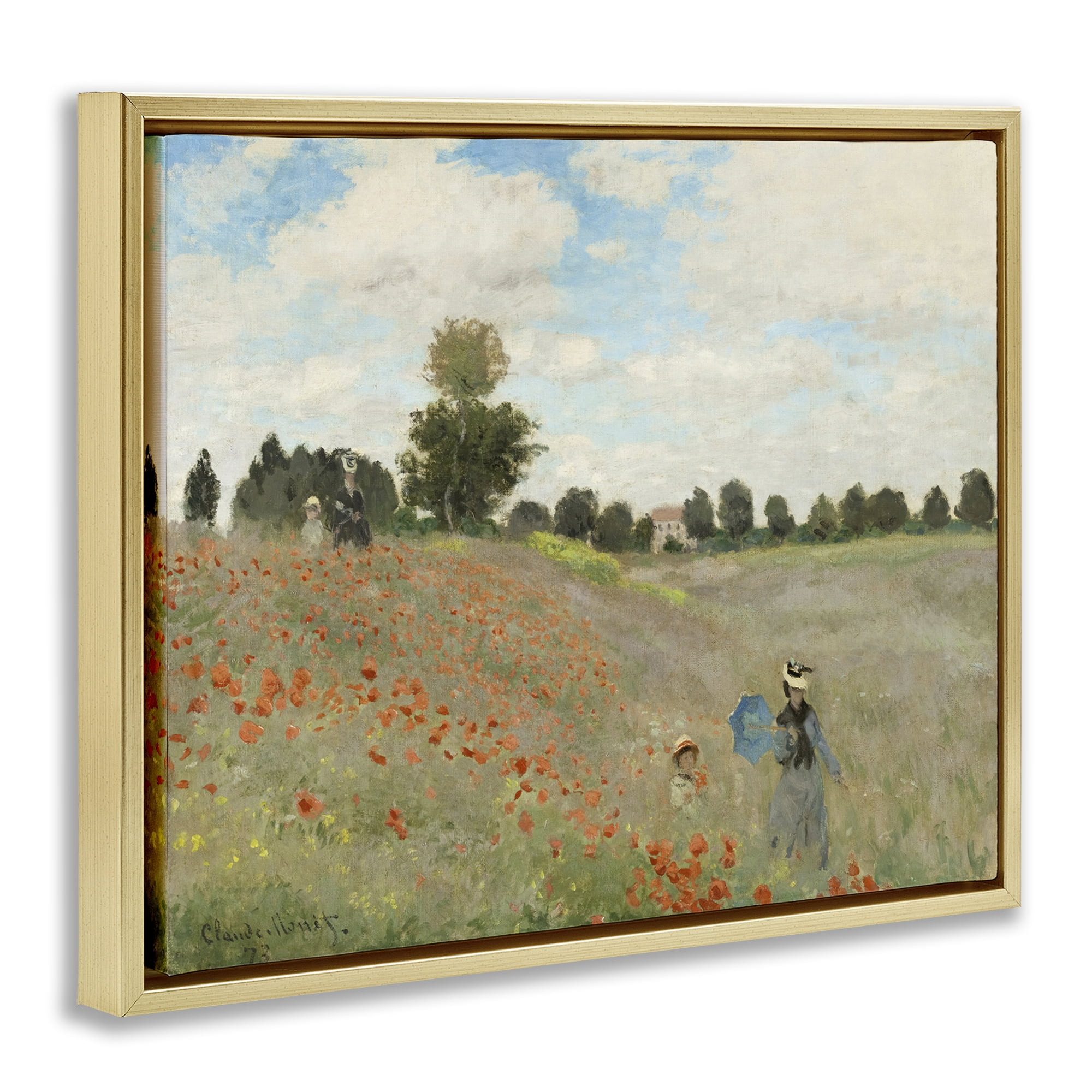 Stupell Industries Classic Monet Poppy Field Landscape & Nature Painting Gold Floater Framed Canvas Art Print Wall Art, 21 x 17