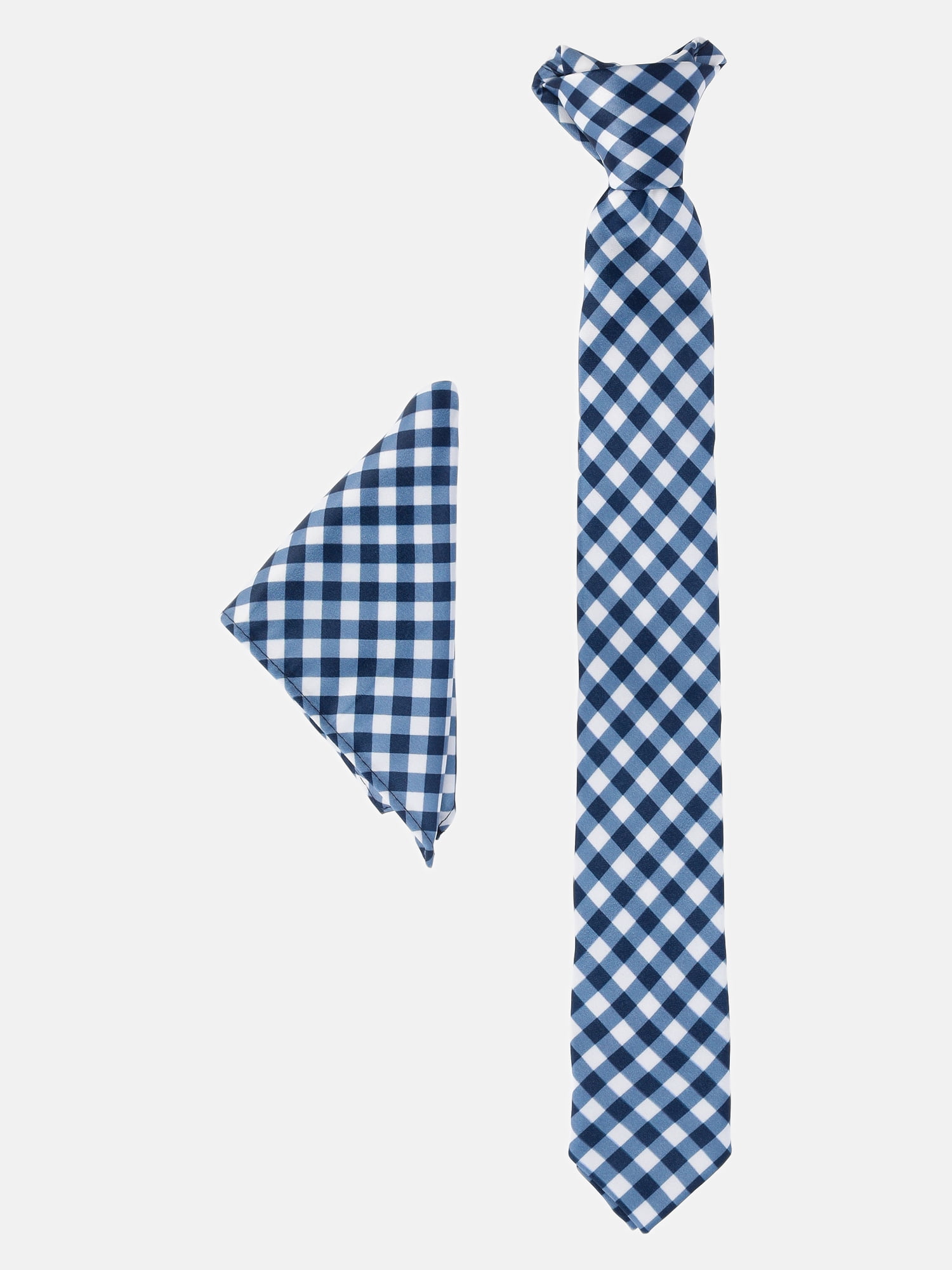 Wonder Nation Boys Tie and Pocket Square Set, Navy/White Check, 2-Piece, One Size