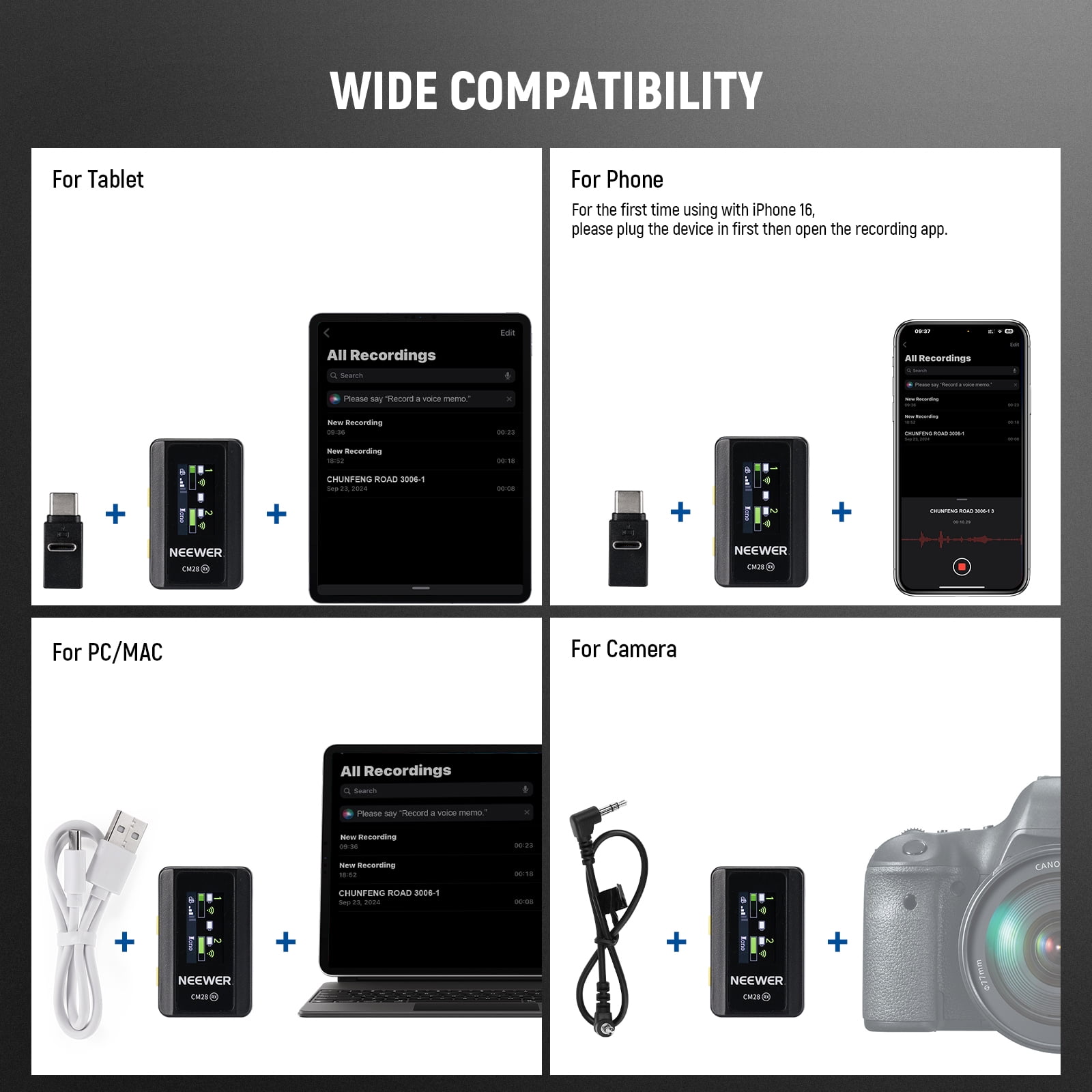 Neewer CM28 Wireless Lav Mic System, 9H Playtime, 4GB Storage, Noise Canceling, Charging Case, for iPhone/Android/PC/Camera/iPad