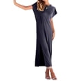 thumbnail image 3 of Lucakuins - Vestido de playa informal de verano para mujer, color sólido, manga corta de murciélago, cuello redondo, vestido dividido Lucakuins  moda, 3 of 8