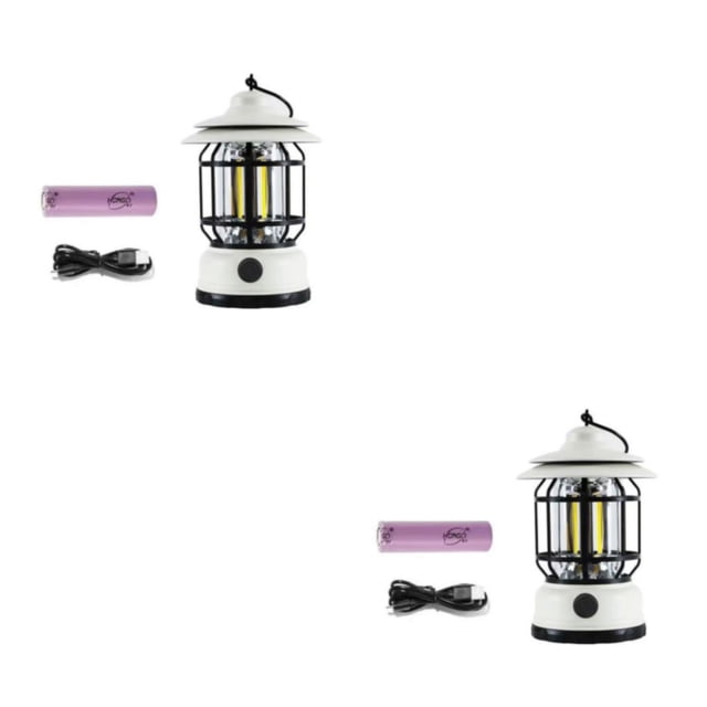 Yuarrent Vintage Camping Senderismo Linterna Carpa Lámpara colgante Luz recargable Accesorio de iluminación Equipo al aire libre Blanco Blanco 2Conjunto