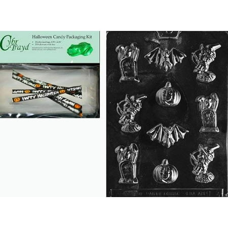

Cybrtrayd MdK25H-H004 Halloween Chocolate Mold with Chocolate Making Supply Kit Assorted with Bat 25 Cello Bags