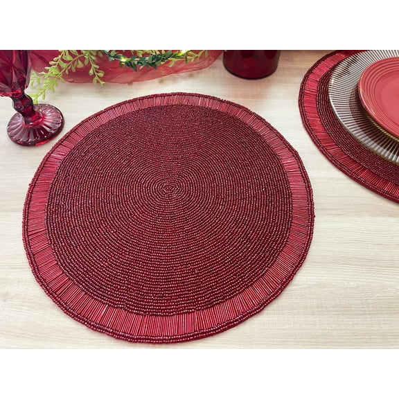 Set of 6, Christmas placemat, red handmade beaded table mat, charger plate, gift for her