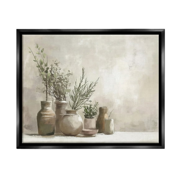 Stupell Industries Cottage Herbs in Pottery Botanical & Floral Painting Black Floater Framed Canvas Art Print Wall Art, 21 x 17