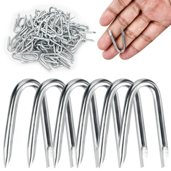 Topboutique 100 Pcs Steel Wire Fencing Staples U Shaped Nails Wire Staples Wire Fence Staples Set Heavy Duty U Staples Steel Fencing Spike for Fixing Wire Woven and Mesh Fencing