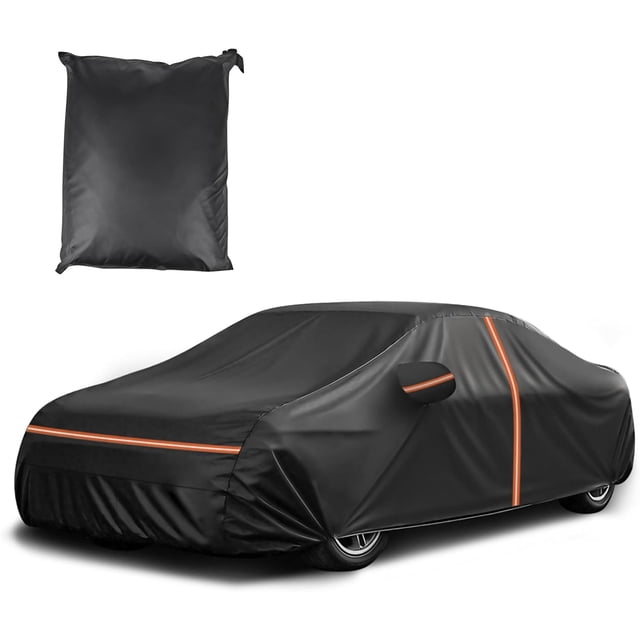 Waterproof All-Weather Universal Car Cover with Right Side Zipper & Rear View Mirror Pocket 190T-PU for Sedan 187" to 192" Length