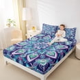 thumbnail image 4 of Manfei Retro Boho Flower Queen Sheet Sets,bohemian Exotic Style Flat Sheet,Blue Purple Queen Fitted Sheet For Men Women,Luxury Bedroom Decor,4-Piece, 4 of 7