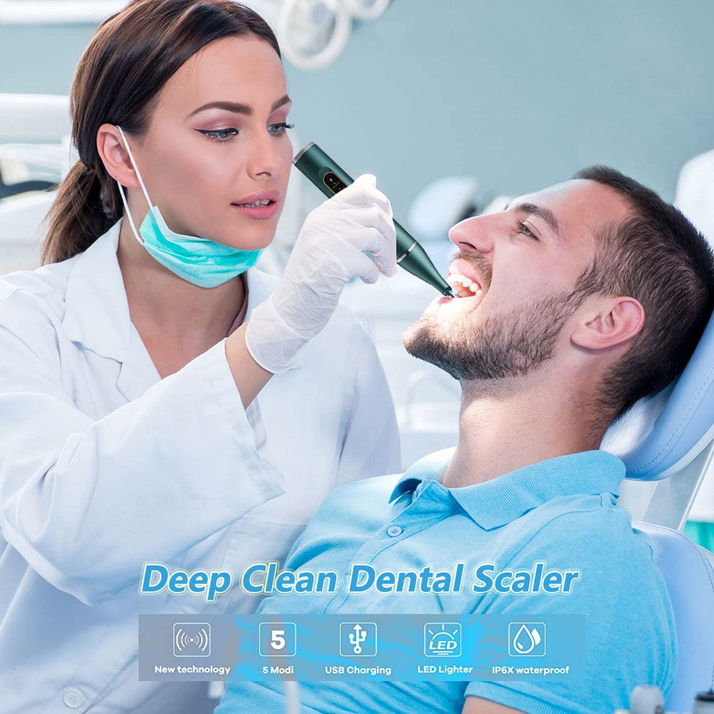 Seven-in-one true ultrasonic dental cleaner, with 5-speed function, made of ABS and PC - green