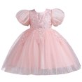 thumbnail image 1 of Vestido de niña de un año con flores y mangas abullonadas, elegante, falda corta de malla abullonada, vestido de princesa para niñas, 1 of 6