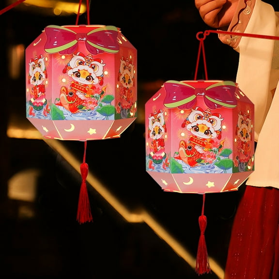 Bealkimm 2pcs Cute DIY Paper Hand-held Lantern Chinese New Year 2025 Festival Lantern Traditional Festival Home Holiday Decoration