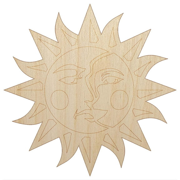 Sun and Moon Heraldic Faces Wood Shape Unfinished Piece Cutout Craft DIY Projects - 4.70 Inch Size - 1/8 Inch Thick