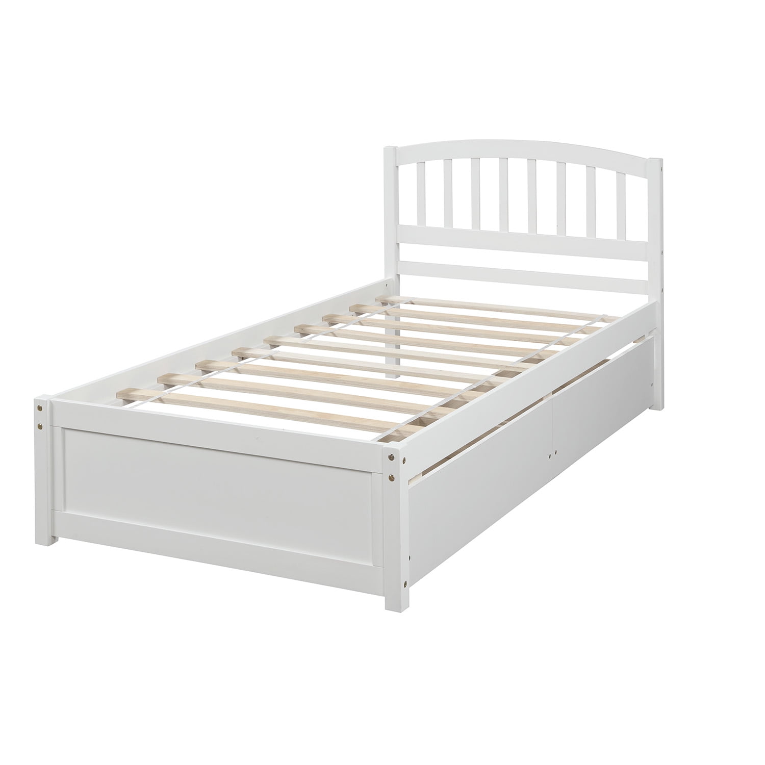 Gewnee Twin Platform Storage Bed Wood Bed Frame with Two Drawers and Headboard, White