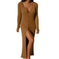 thumbnail image 5 of Sweaters Ladies V Neck Single Multi Button Knit Rib Button Long Sleeve Cardigan Dress Fall Sweaters Dress For Women, 5 of 8