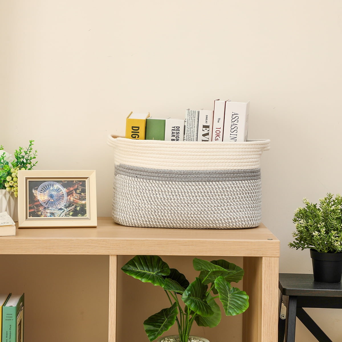 Nvzi-a Cube Storage Bins - Towel, Book, Cloth, Shoes, Closet Shelf Woven Baskets for Office, Baby Laundry,13 * 11 * 9.4 inch Khaki