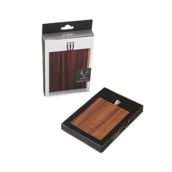 Viski Wood Paneled Metal Flasks, 3 oz