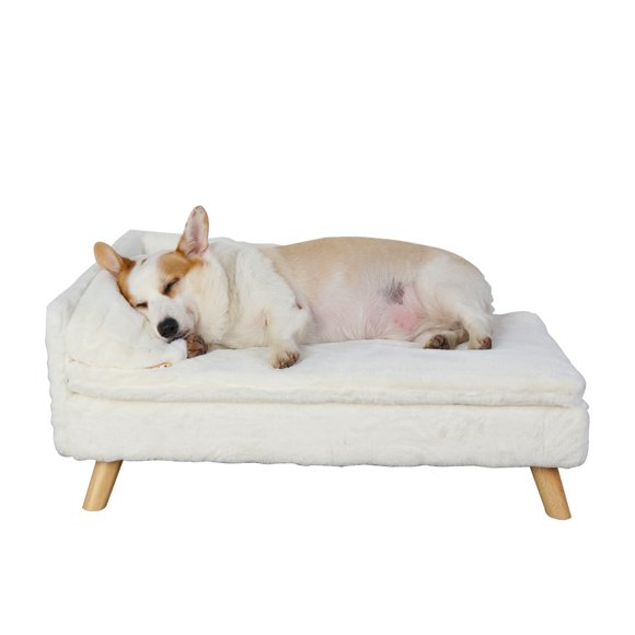 Wisfor Elevated Dog Sofa Bed L Shaped Raised Dog Lounger Couch with Durable Wooden Legs 70/80x40cm