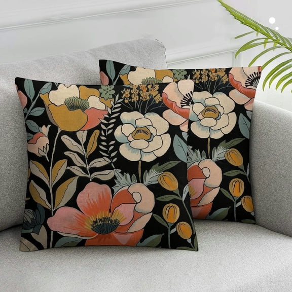 Acheng Boho Floral Pillow Covers Set of 2, Vintage Flowers Summer Spring Throw Pillows Rustic Modern Farmhouse Decorative Black Pillowcase Bohemian Outdoor Cushion Case for Sofa Home Decor White