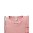 thumbnail image 3 of Xingqing Toddler Baby Girls Fall Spring Outfits Knitted Ribbed Ruffle Long Sleeve Shirt Tops+Skirt Set Pink 2-3 Years, 3 of 9
