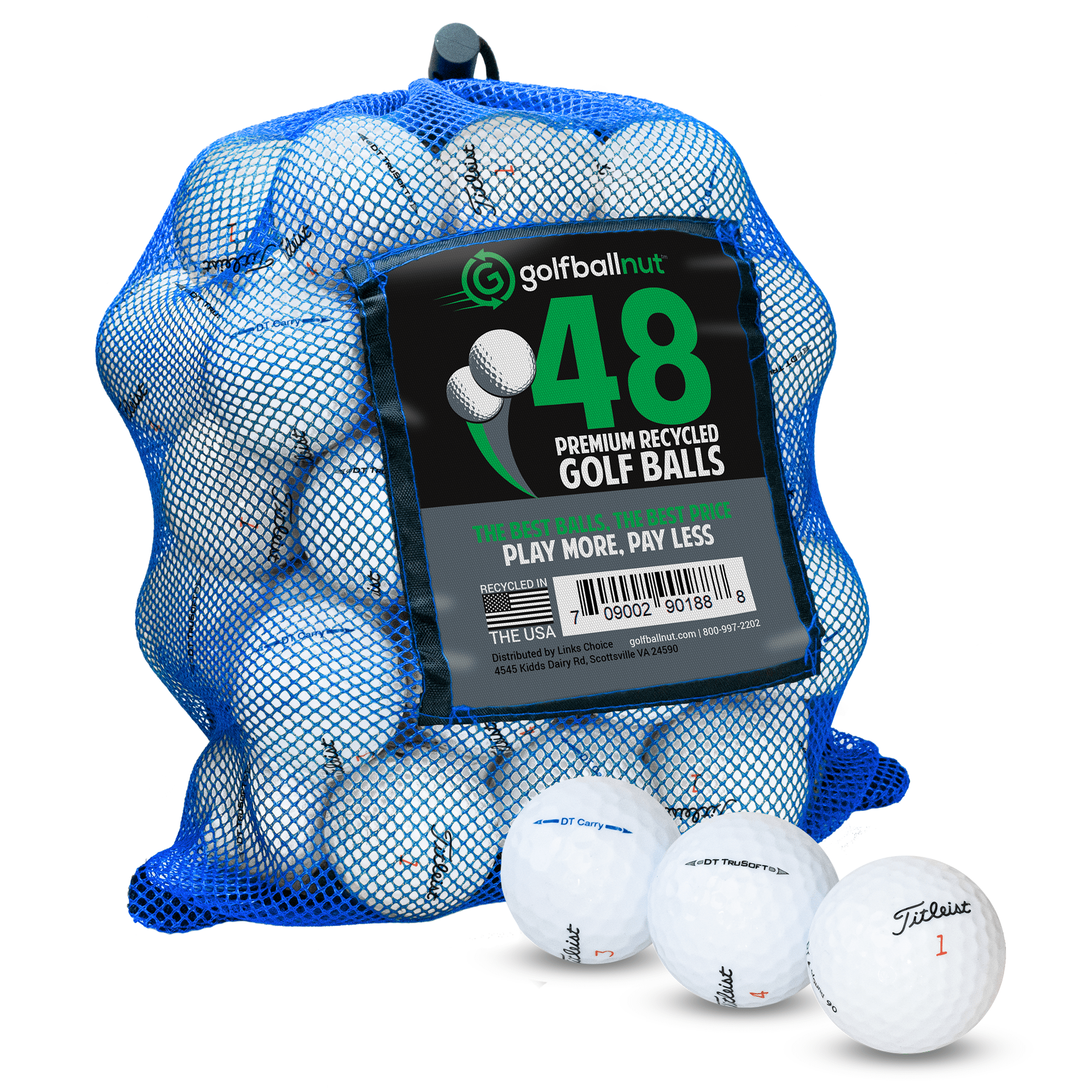 Golf Ball Nut – Recycled Golf Balls for Titleist Mix – 3A Good Quality – 48-Pack, White