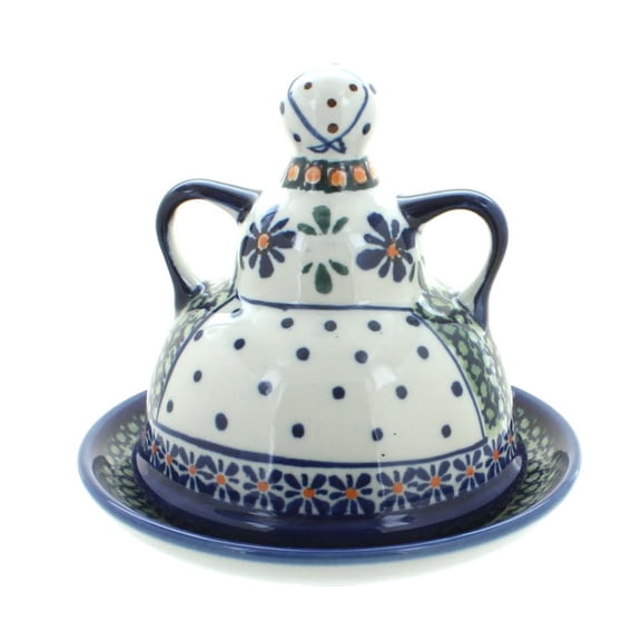 Blue Rose Polish Pottery Mosaic Flower Small Cheese Lady