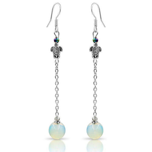 Besheek Sterling Silver and Moonstone Multi Color Turtle Drop Earrings