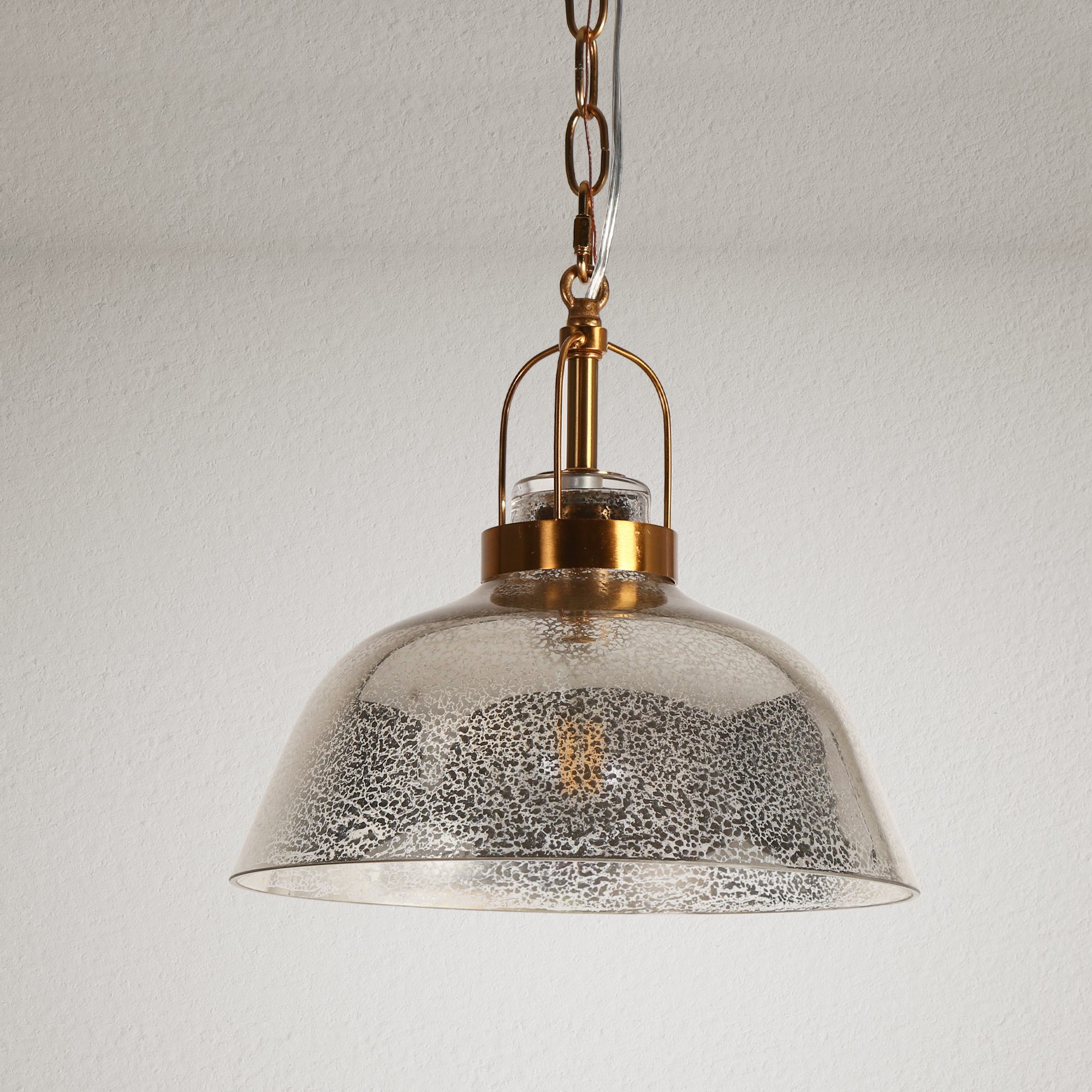 LNC Gold Dome Pendant Light with Ripple Glass Shade, Adjustable Height, E26 Socket