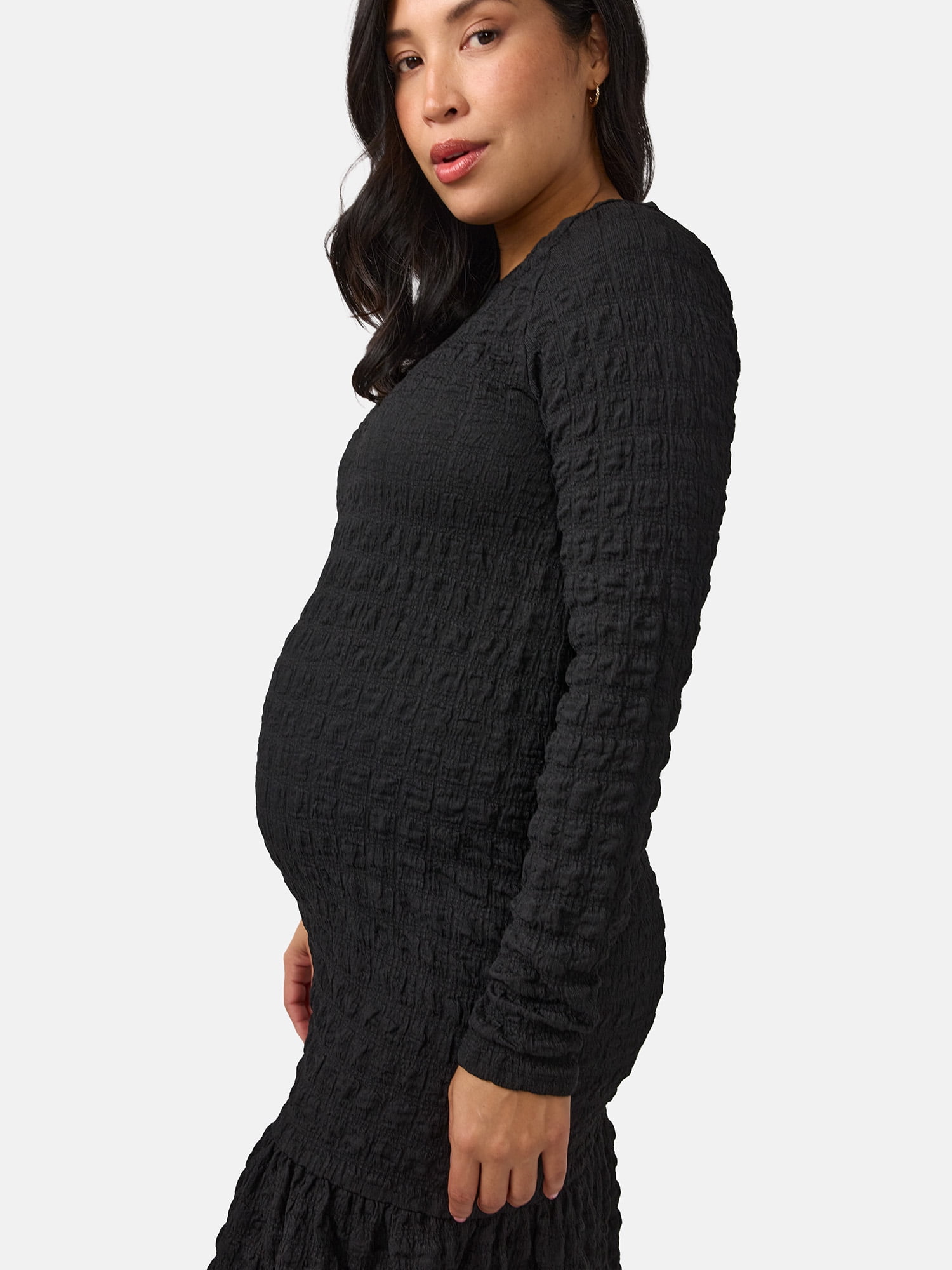 Ingrid & Isabel For Every Belly Women’s Maternity Smocked Midi Dress with Long Sleeves, Sizes S-XXL