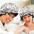 thumbnail image 6 of Shower Caps,Pioneer Flower Floral Print Pattern Waterproof Shower Cap for Women 4 Pieces,Double Reusable Hair Cover for Shower PEVA Elastic Stretch Hem, 6 of 7