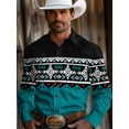 thumbnail image 3 of Mens Western Shirt Patchwork Long Sleeve Button Down Shirt Fall Spring Classic Casual Top Purple XXL, 3 of 4