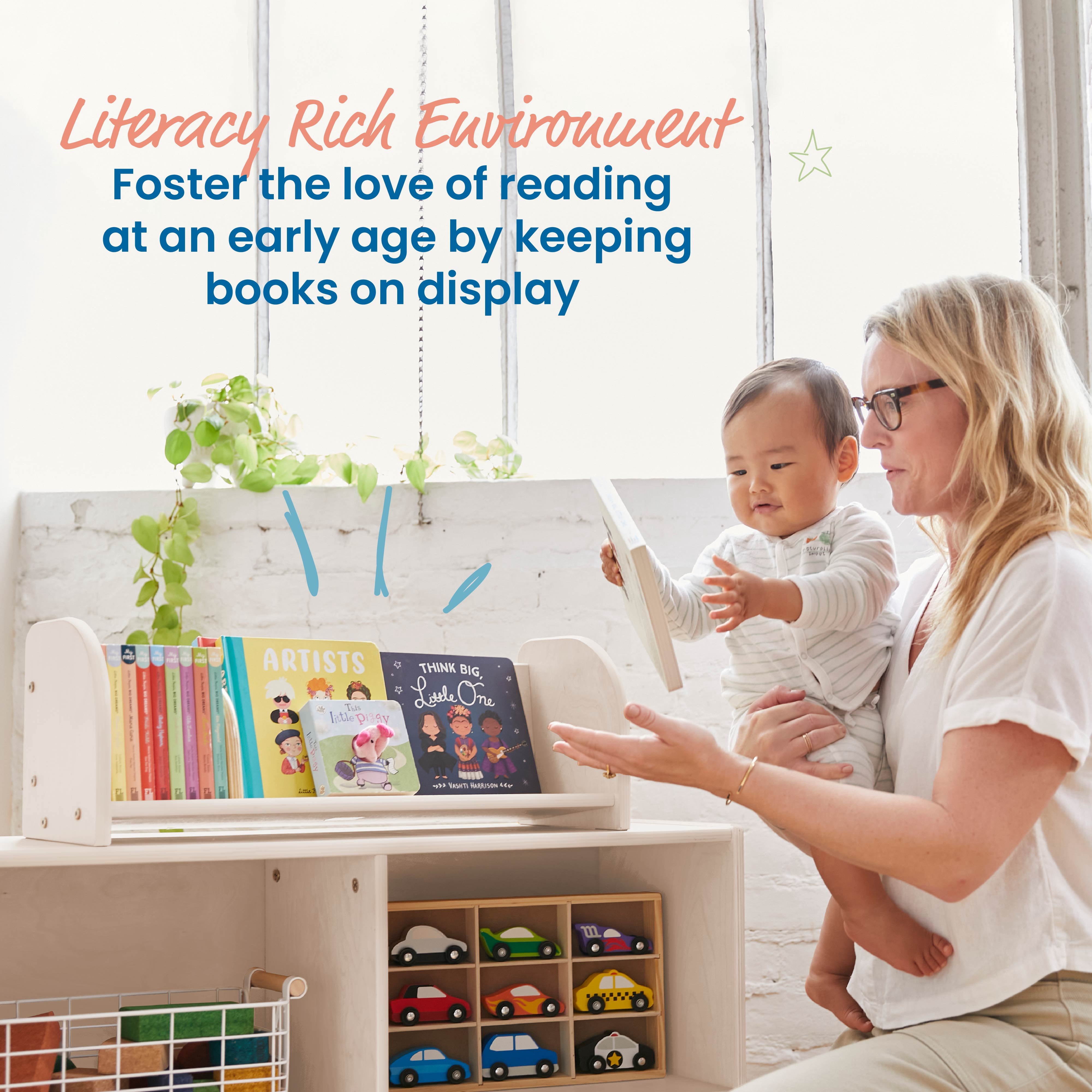 ECR4Kids Adjustable Forward-Facing Tabletop Book Display, Children's Furniture, White Wash