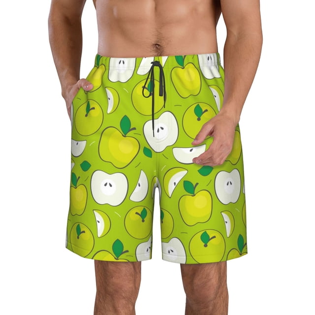 Fotbe Green Apple Trajes de Baño Estampados para Hombre, Shorts de Verano de Secado Rápido, Ropa de Playa, Bañadores-Small