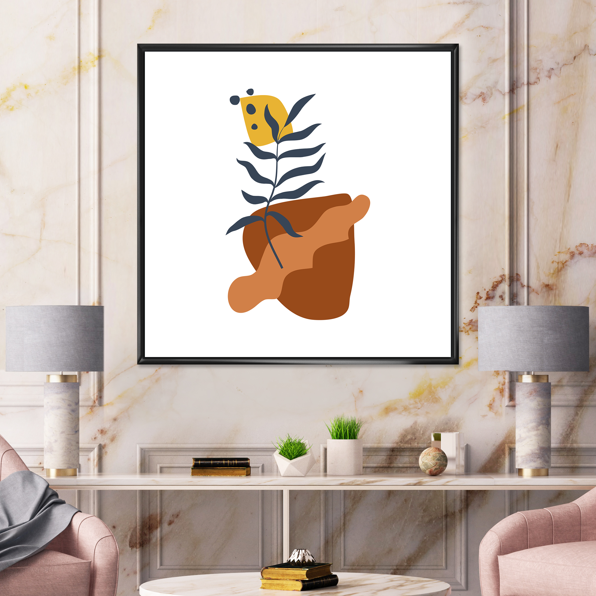 Designart 'Abstract Flowers Plants With Elementary Shapes VI' Modern Framed Canvas Wall Art Print
