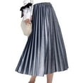 thumbnail image 2 of Women Midi Skirt - Elastic High Waist Solid Color Loose Fit Long Skirt Pleated Velvet Autumn Winter Skirt, 2 of 8