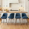 thumbnail image 3 of WOOW DEPOT 26" Swivel Bar Stools Large Seat Set of 1, Upholstered Linen Fabric w/ Mid-Back Wood Legs, Modern Armless Island Counter Barstools Kitchen Pub Chair, Blue, 3 of 12