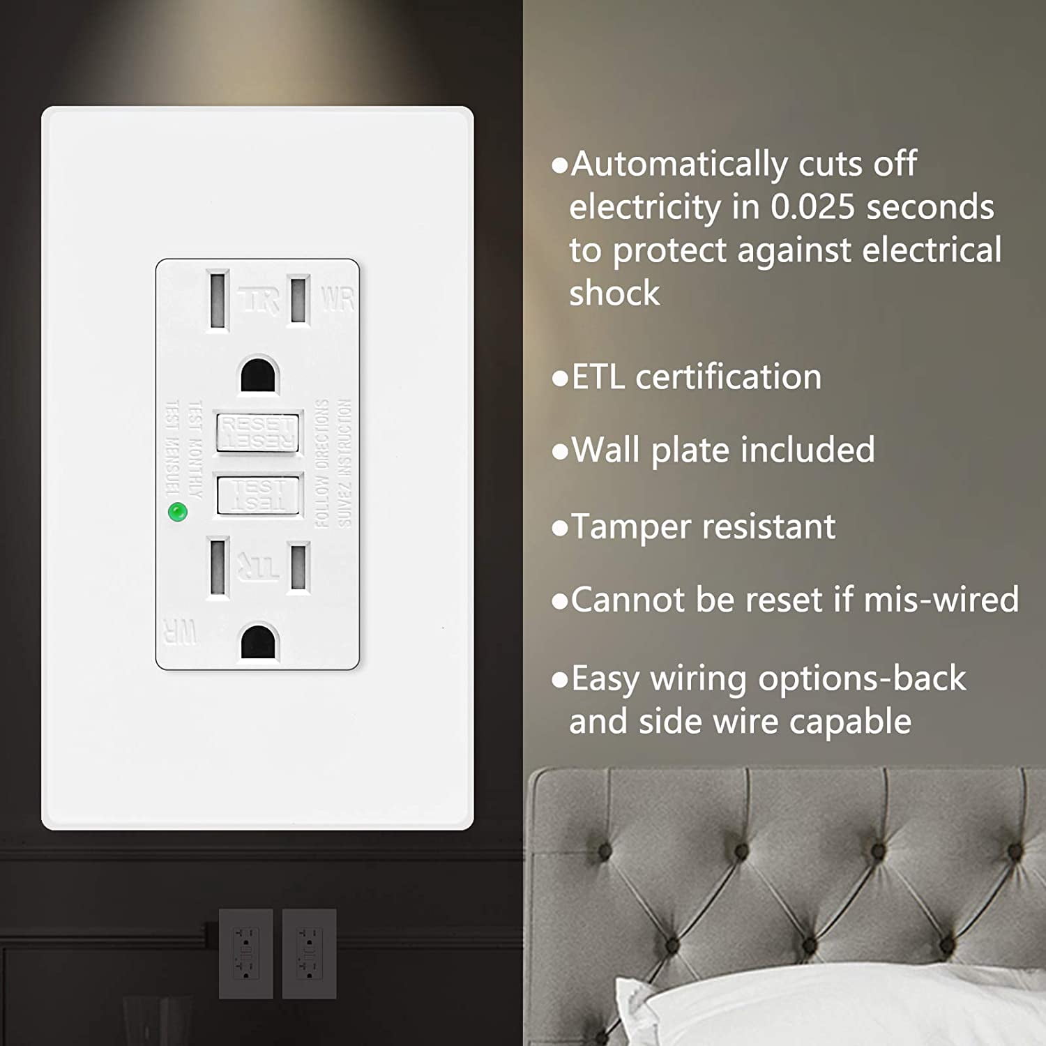 GREENCYCLE 4PK 15A / 125V Tamper Resistant Weather Resistant GFCI Outlets with LED Indicator Decorative Wall Plates Screws Included Residential and Commercial Grade ETL Certified White