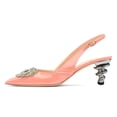 thumbnail image 2 of YDN Women Rhinestone Pointy Toe Slip On Slingback Sandals Chic Metal Mid Heels Buckle Pumps Dressy Prom Event Shoes Size 10.5 Pink, 2 of 4