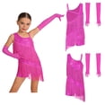 thumbnail image 3 of TiaoBug Girls Sequins Latin Dance Dress Tassel Leotard Fringed Bodysuit with Gloves Ballroom Dancing Outfit Hot Pink 8, 3 of 6