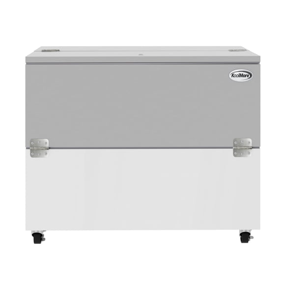49 in. Commercial Milk Cooler for School and Cafeteria,12 Crate Capacity with Heavy Duty Casters in Stainless Steel and White (KM-MC49-HDC)