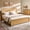 Natural, variant on Aitjunz Modern King Size Bed Frame with 50" Tall Headboard and 3 Storage Drawers, Wood Platform Bed with Curved Design, No Box Spring Needed, Natural