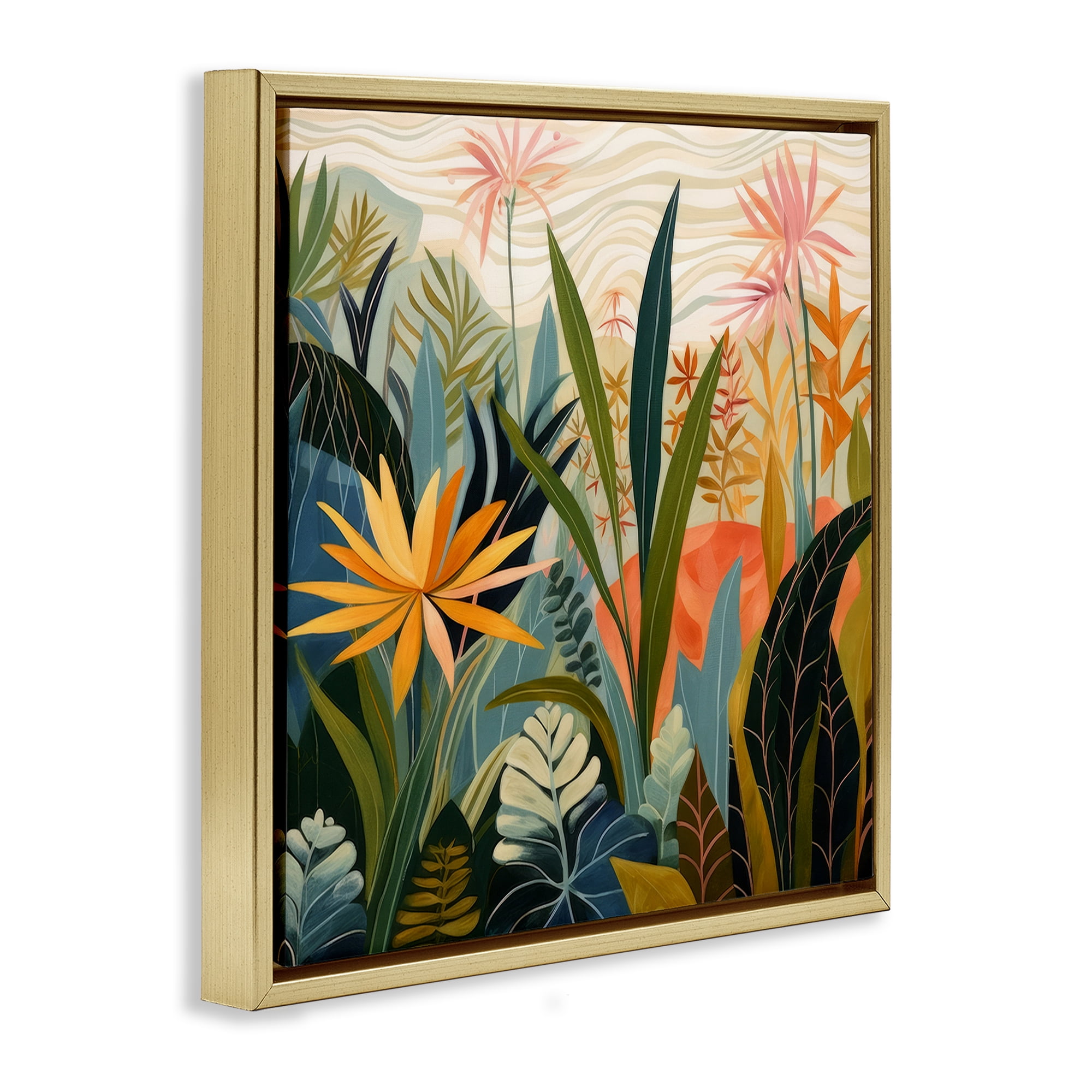 Stupell Industries Tropical Botanical Embrace Gold Framed Floater Canvas Wall Art, design by Lazar Studio