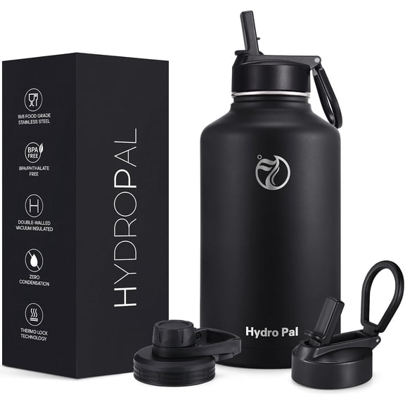 GEDUX 64oz Vacuum Insulated Stainless Steel Water Bottle with 2 Leak Proof Lids(Spout Lid and Straw Lid) Keeps 12H Hot 24H Cold, Wide Mouth Powder-Coated Water Bottle for Sports and Travel