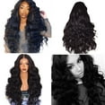 thumbnail image 2 of Perruques pour Femmes Noires Cheveux Humains Longue Perruque Noire Perruque Noire Longue Perruque Mode pour Femmes Perruque Noire en Cheveux Synthétiques Longues Perruques Perruque Ondulée Bouclée, 2 of 9