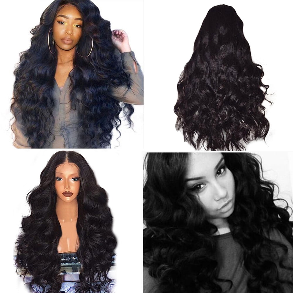 Xzngl Wigs For Black Women Human Hair Long Black Wig Black Wig Long Womens Fashion Wig Black Synthetic Hair Long Wigs Wave Curly Wig Black