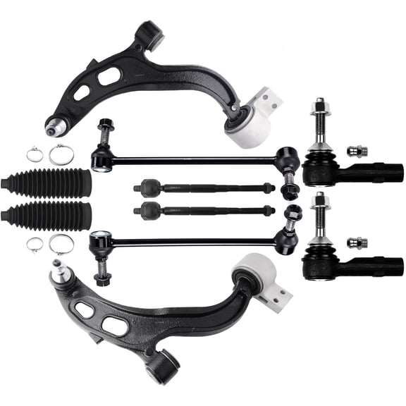 SCITOO 10pcs Front Suspension Kit Lower Control Arm with Ball Joint fit 2013-2017 for Ford Taurus for Ford Flex for Lincoln MKS for Lincoln MKT Outer Inner Tie Rod End w/Steering Boot Sway Bar Link