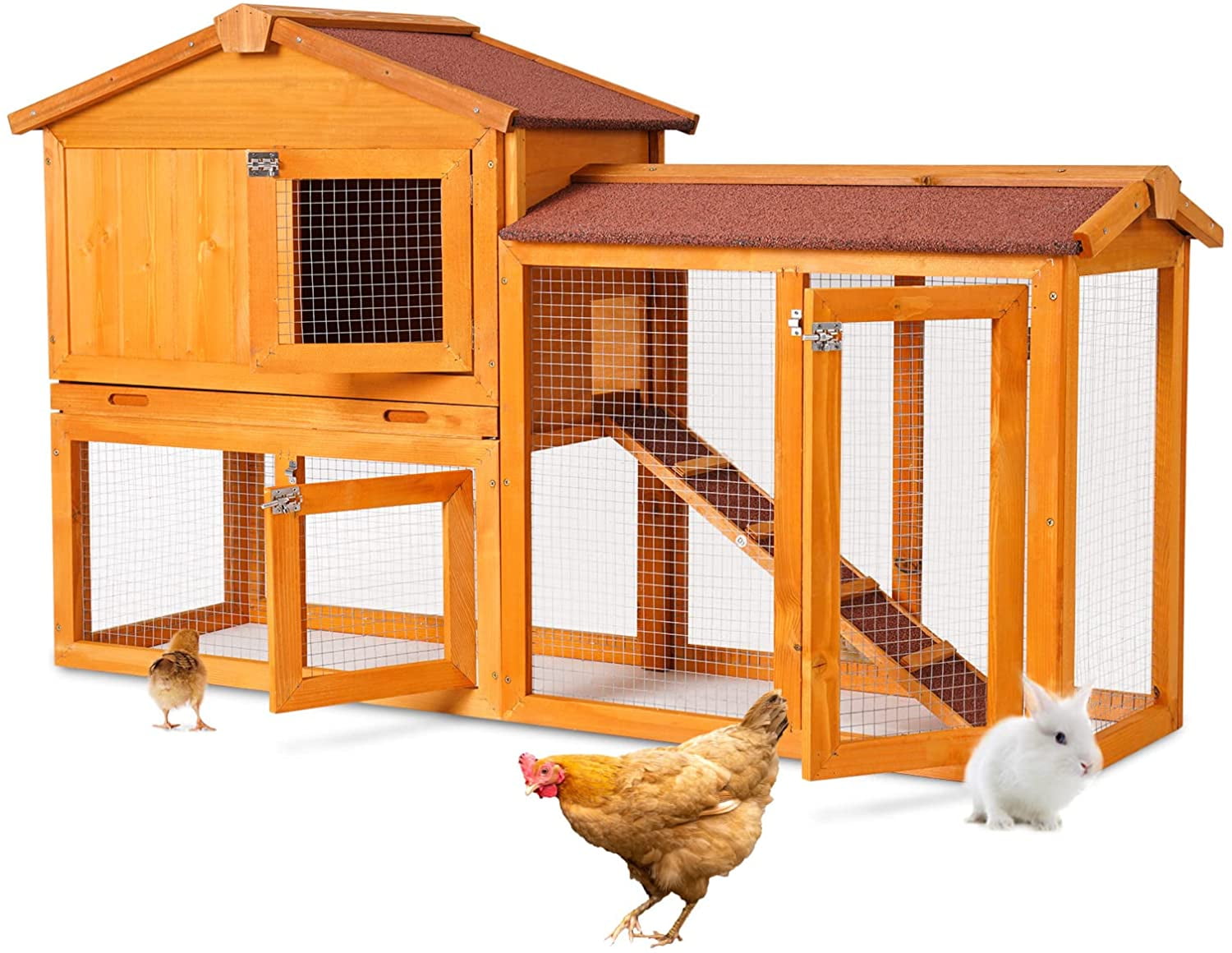 Chicken Coop Large, 58‘’ Wooden Hen House Outdoor Bunny Rabbit Hutch