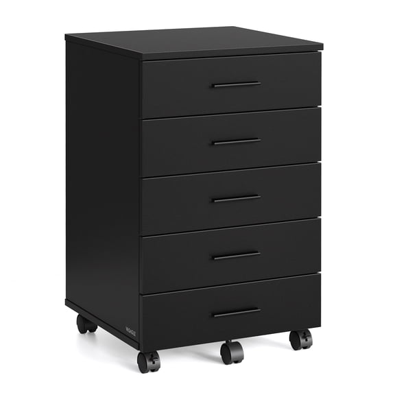 VASAGLE File Cabinet, Mobile Pedestal Filing Cabinet with Wheels, Printer Stand with 5 Drawers, Tool-Free Sliding Rails, Ink Black