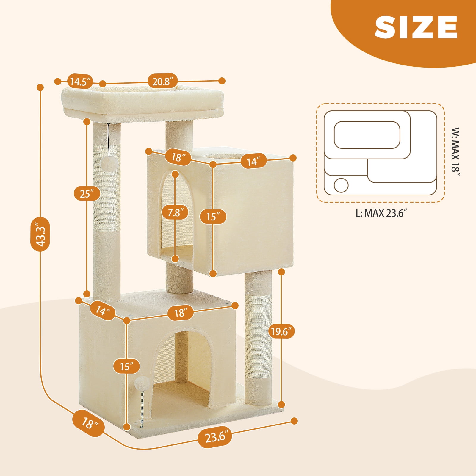 Pefilos 43" Cat Tree Tower for Adult Cats, Stable Cute Sisal Cat Climb Holder Cat Condo for Indoor Cats Lamb, Beige