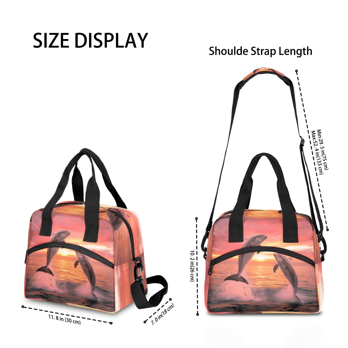 Herdesigns Dolphin Themed Insulated Lunch Bag for Women Men Adults Large Reusable Lunch Box Sea Dolphin Leakproof Cooler Tote Bags with Adjustable Shoulder Strap